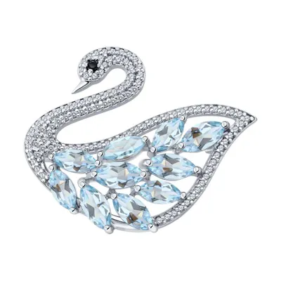 Брошь из серебра с топазами и фианитами из серебро