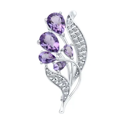 Брошь из серебра с аметистами и фианитами из серебро