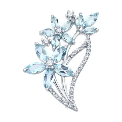 Брошь из серебра с топазами и фианитами из серебро