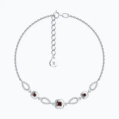 Браслет из серебра с гранатами и фианитами из родированное серебро