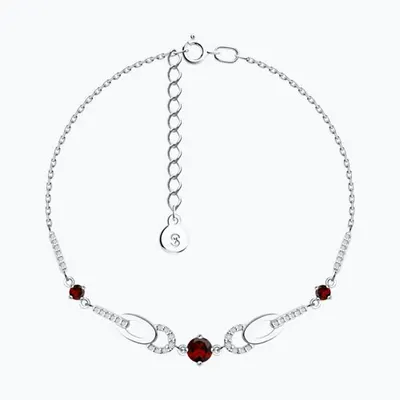 Браслет из серебра с гранатами и фианитами из родированное серебро