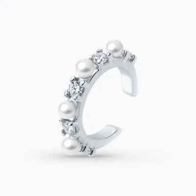 Серьга из серебра с жемчугом и фианитами из серебро