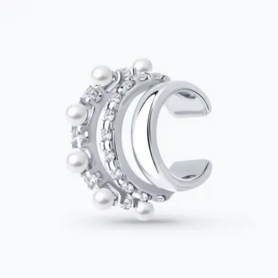 Серьга из серебра с жемчугом и фианитами из серебро