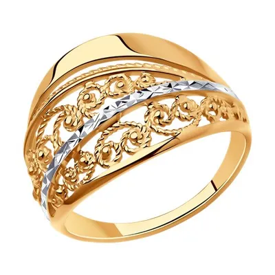 Кольцо из золочёного серебра с алмазной гранью из серебро