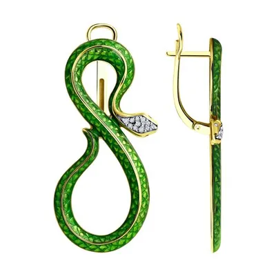 Серьги из золочёного серебра с фианитами и эмалью из серебро