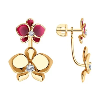 Серьги из золочёного серебра с фианитами и эмалью из серебро