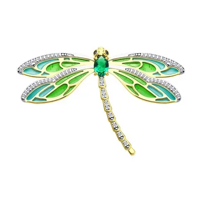 Брошь из золочёного серебра с фианитами и эмалью из серебро