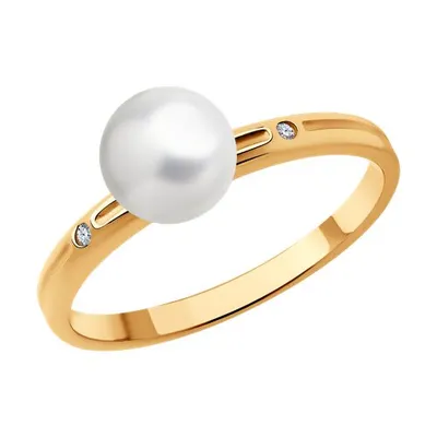 Кольцо из золочёного серебра с бриллиантами и жемчугом из серебро