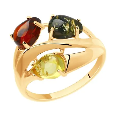 Кольцо из золочёного серебра с янтарём из серебро