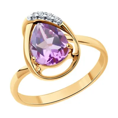 Кольцо из золочёного серебра с аметистом и фианитами из серебро