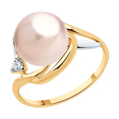 Кольцо из золочёного серебра с жемчугом и фианитом из серебро