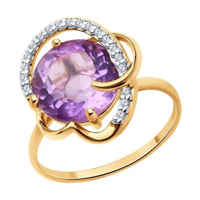 Кольцо из золочёного серебра с аметистом и фианитами из серебро