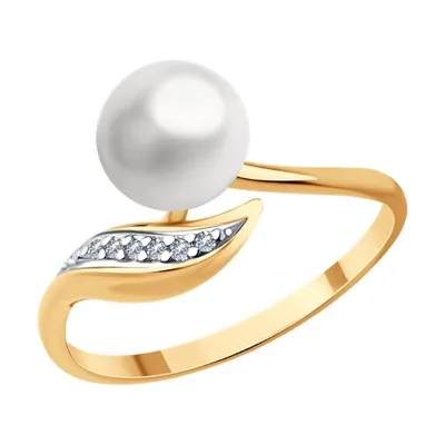 Кольцо из золочёного серебра с жемчугом и фианитами из серебро