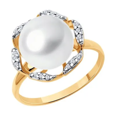 Кольцо из серебра с жемчугом и фианитами из серебро