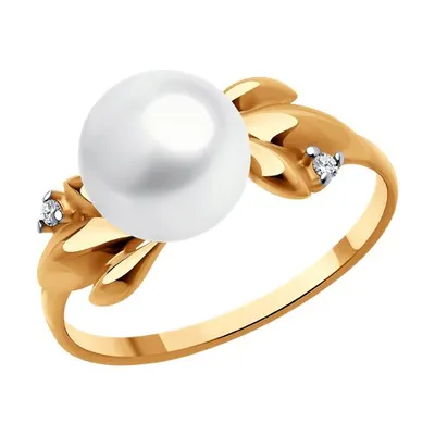 Кольцо из золочёного серебра с жемчугом и фианитами из серебро