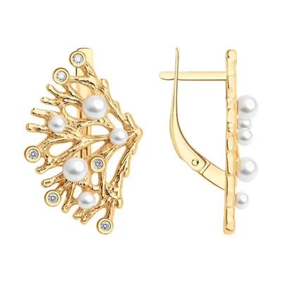 Серьги из золочёного серебра с жемчугом и фианитами из серебро