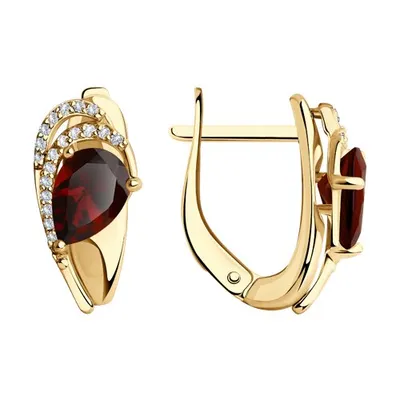 Серьги из золочёного серебра с гранатами и фианитами из серебро