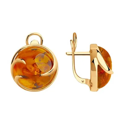 Серьги из золочёного серебра с янтарём из серебро