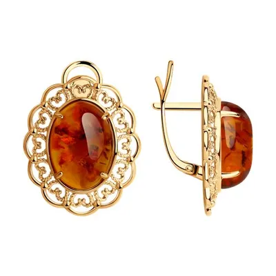 Серьги из золочёного серебра с янтарём из серебро