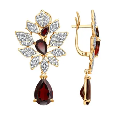 Серьги из золочёного серебра с гранатами и фианитами из серебро