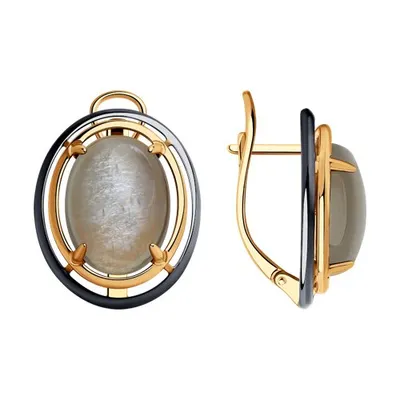 Серьги из золочёного серебра с луннными камнями из серебро