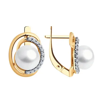 Серьги из серебра с жемчугом и фианитами из серебро