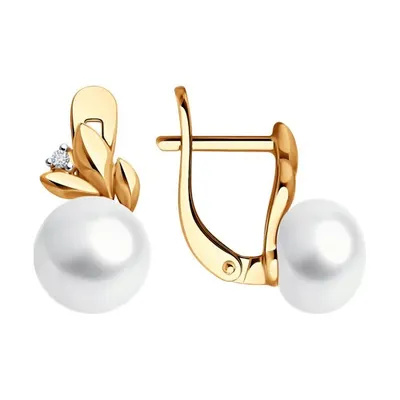 Серьги из золочёного серебра с жемчугом и фианитами из серебро