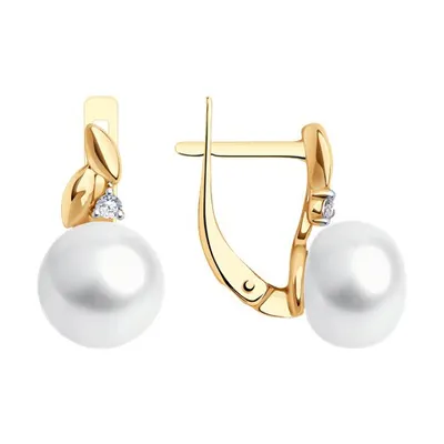 Серьги из золочёного серебра с жемчугом и фианитами из серебро