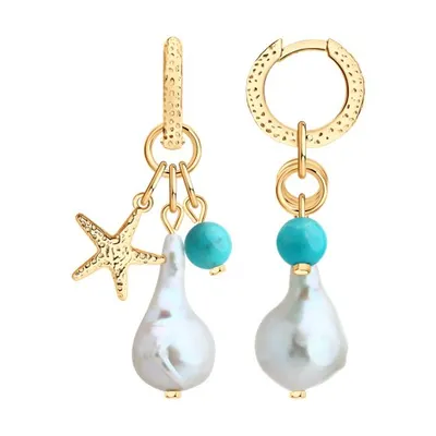 Серьги из золочёного серебра с жемчугом и бирюзой из серебро