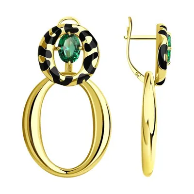 Серьги из золочёного серебра с ситаллами и эмалью из серебро