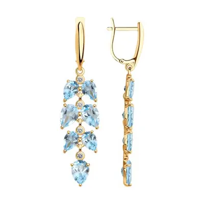 Серьги из золочёного серебра с топазами и фианитами из серебро