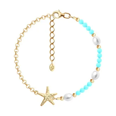 Браслет из золочёного серебра с жемчугом и бирюзой из серебро