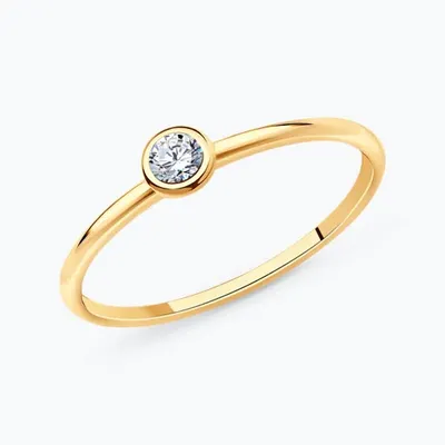 Тонкое помолвочное колечко из золочёного серебра с фианитом из серебро