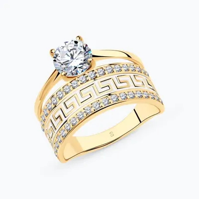 Кольцо из золочёного серебра с эмалью с фианитами из серебро