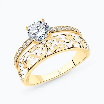 Кольцо из золочёного серебра с фианитами и эмалью из серебро