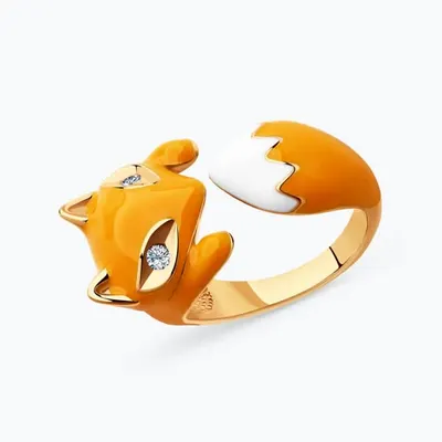 Кольцо из золочёного серебра с эмалью и фианитами из серебро