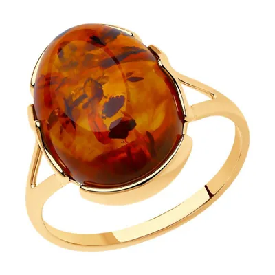Кольцо из золочёного серебра с коричневым янтарём из серебро