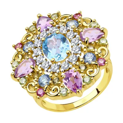 Кольцо из золочёного серебра с фианитами из серебро