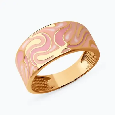 Кольцо из золочёного серебра с эмалью из золочение розовое