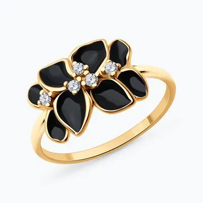 Кольцо из золочёного серебра с фианитами и эмалью из серебро