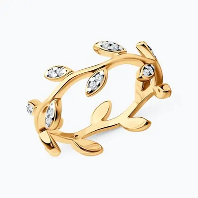 Кольцо из золочёного серебра с фианитами из золочение розовое