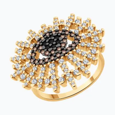 Кольцо из золочёного серебра с фианитами из золочение розовое