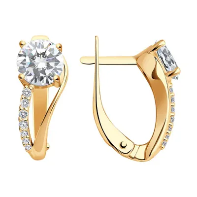 Серьги из золочёного серебра с фианитами из серебро