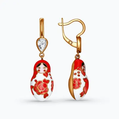 Серьги длинные из золочёного серебра с эмалью и фианитами из золочение розовое