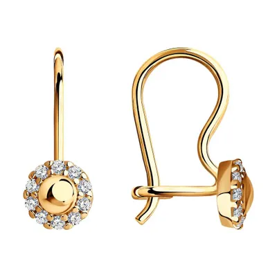 Серьги из золочёного серебра с фианитами из золочение розовое