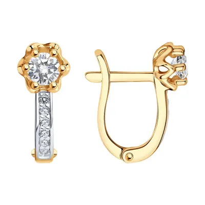 Серьги из золочёного серебра с фианитами из серебро