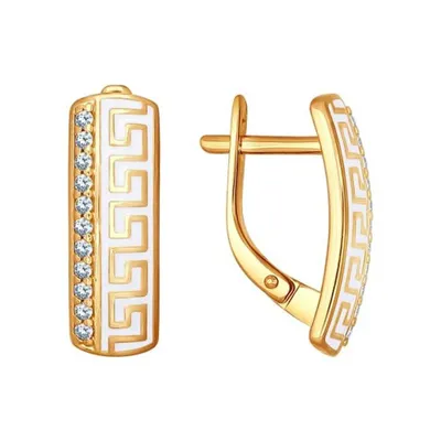 Серьги из золочёного серебра с эмалью с фианитами из серебро
