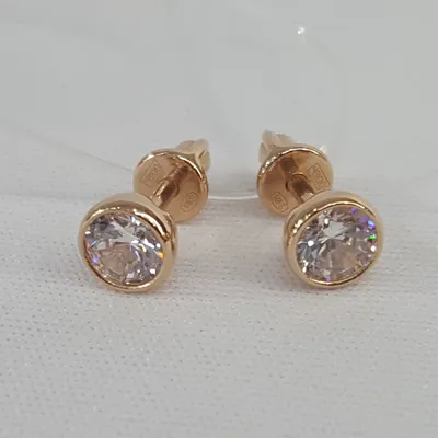 Серьги-пусеты из золочёного серебра с фианитами из серебро