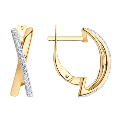 Серьги из золочёного серебра с фианитами из золочение розовое