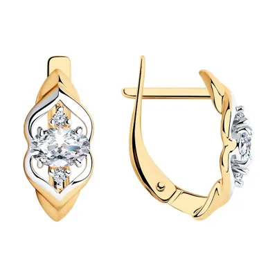 Серьги из золочёного серебра с фианитами из золочение розовое